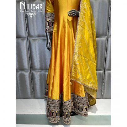 Canary Yellow Silk Anarkali Suit