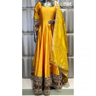 Canary Yellow Silk Anarkali Suit