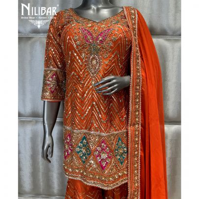 Orange Silk Garara Suit