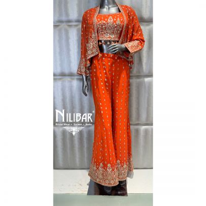 Orange Georgette Three Piece Set