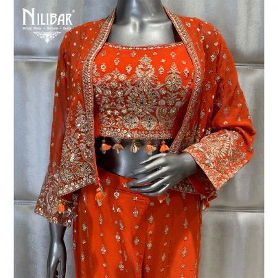 Orange Georgette Three Piece Set