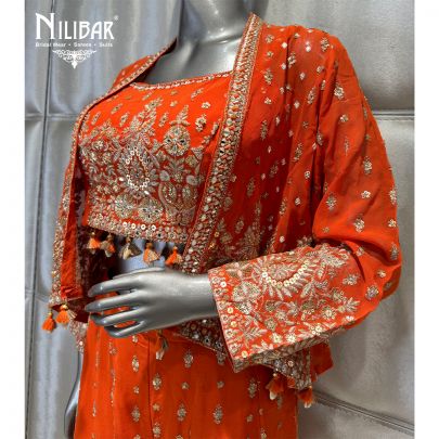 Orange Georgette Three Piece Set
