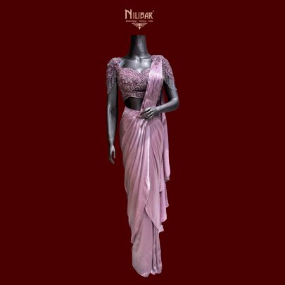 Purple Lycra Embroidered Drape Saree