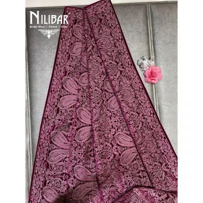 Wine Micro Velevet Embroidered Dupatta