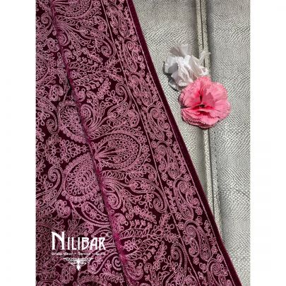 Wine Micro Velevet Embroidered Dupatta