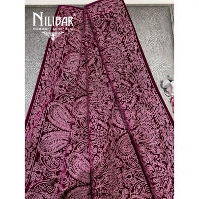 Wine Micro Velevet Embroidered Dupatta
