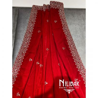 Red Micro Velevet Embroidered Dupatta