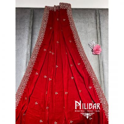 Red Micro Velevet Embroidered Dupatta