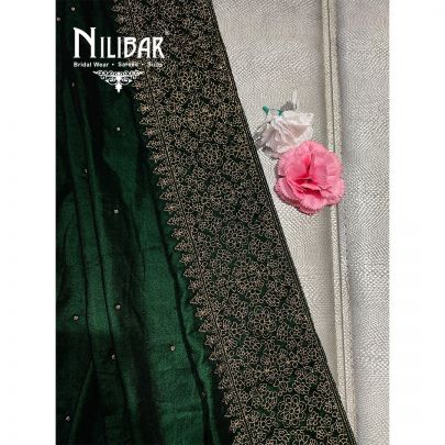 Green Micro Velevet Embroidered Dupatta