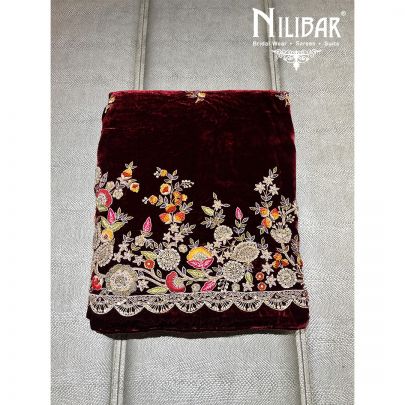 Maroon Velvet Unstitched Suit