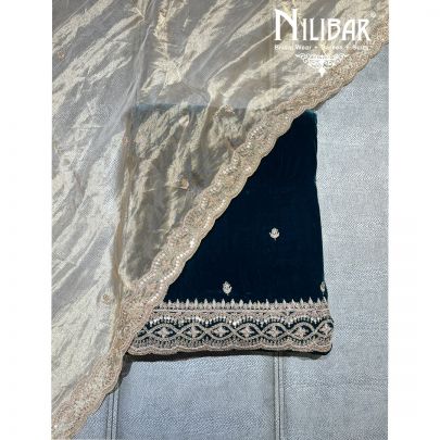 Royal Blue Velvet Unstitched Suit