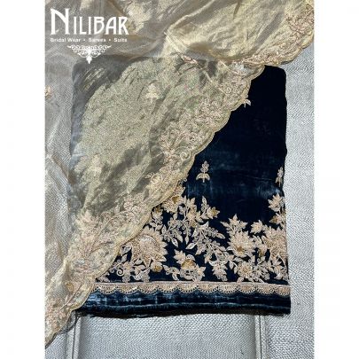 Navy Blue Velvet Unstitched Suit