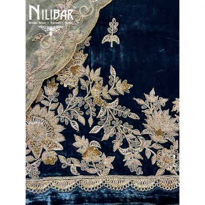 Navy Blue Velvet Unstitched Suit