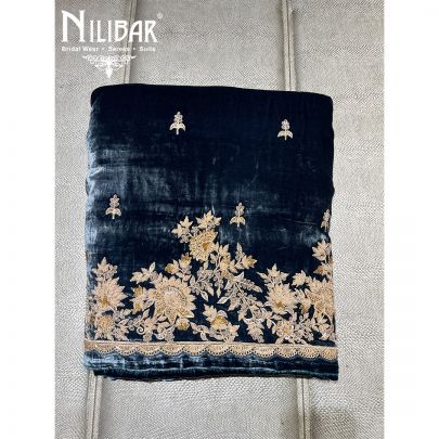 Navy Blue Velvet Unstitched Suit