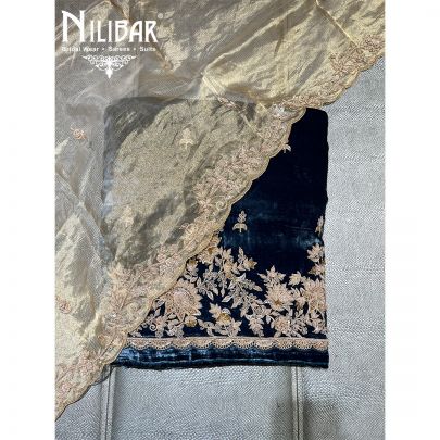 Navy Blue Velvet Unstitched Suit