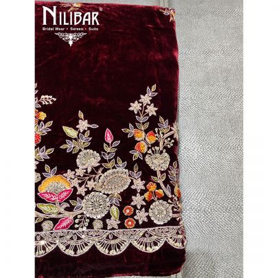 Maroon Velvet Unstitched Suit