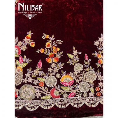Maroon Velvet Unstitched Suit