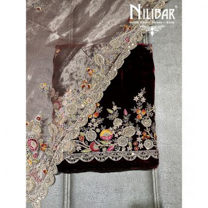 Maroon Velvet Unstitched Suit