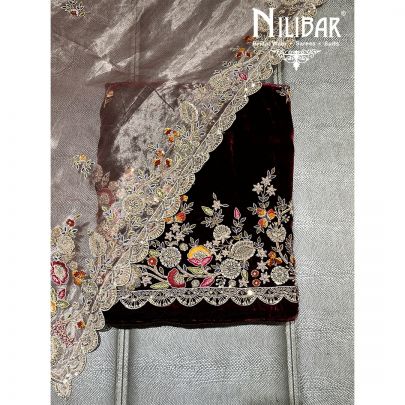 Maroon Velvet Unstitched Suit