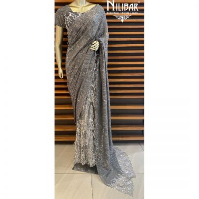 Dark Gray Net Saree