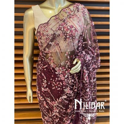 Wine Net Saree