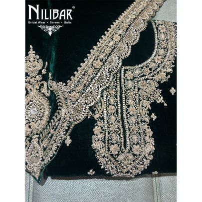 Bottle Green Velvet Unstitched Suit