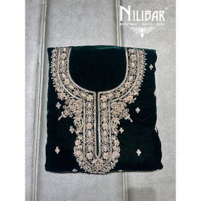 Bottle Green Velvet Unstitched Suit