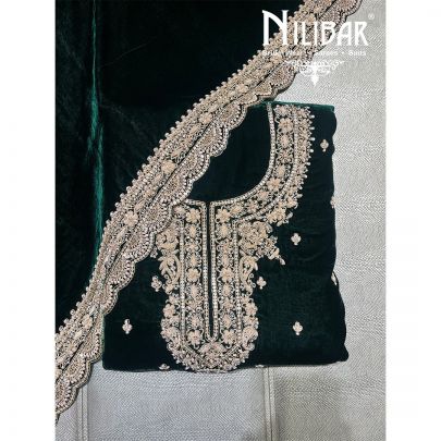 Bottle Green Velvet Unstitched Suit
