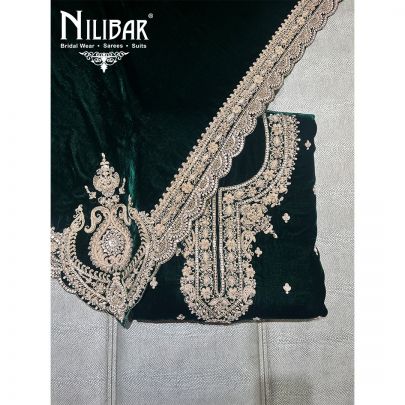 Bottle Green Velvet Unstitched Suit