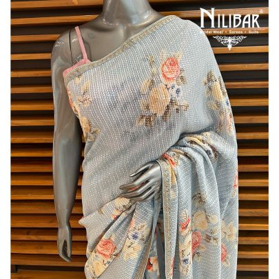 Powder Blue Georgette Saree