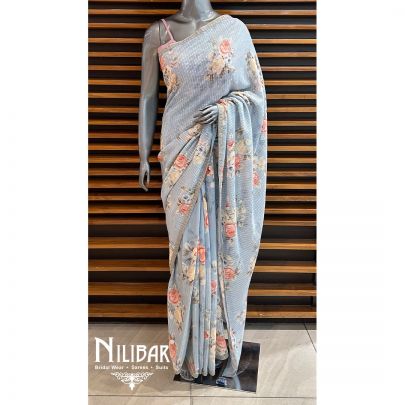 Powder Blue Georgette Saree