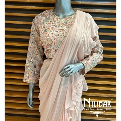 Light Peach Georgette Drape Saree