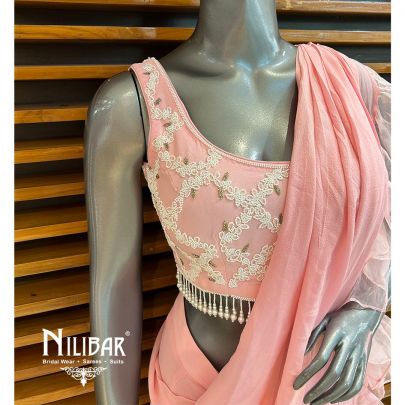 Powder Pink Georgette Drape Saree