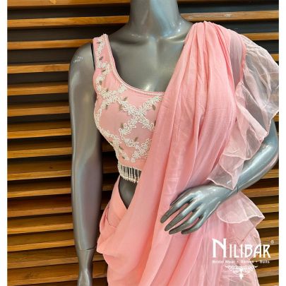 Powder Pink Georgette Drape Saree