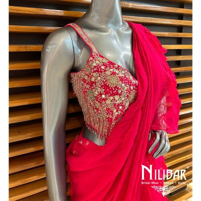 Bright Pink Georgette Drape Saree