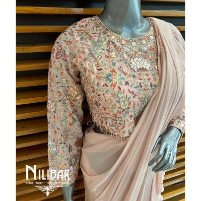 Light Peach Georgette Drape Saree