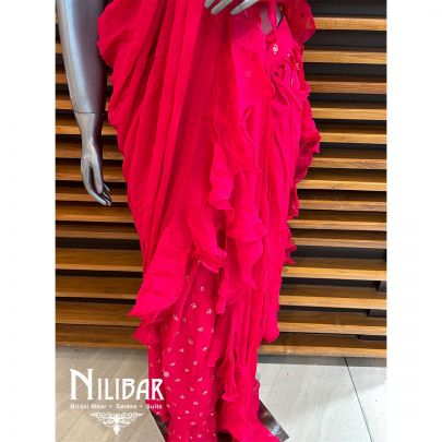 Bright Pink Georgette Drape Saree