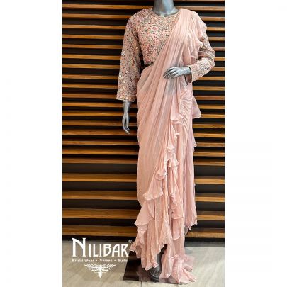 Light Peach Georgette Drape Saree