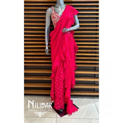Bright Pink Georgette Drape Saree