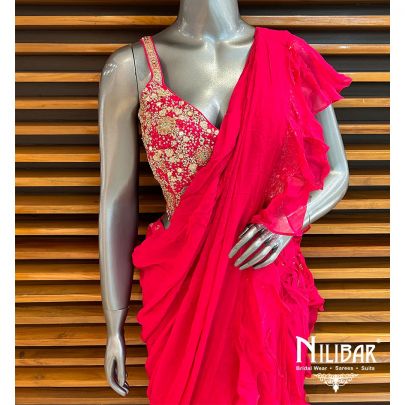 Bright Pink Georgette Drape Saree
