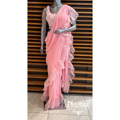 Powder Pink Georgette Drape Saree
