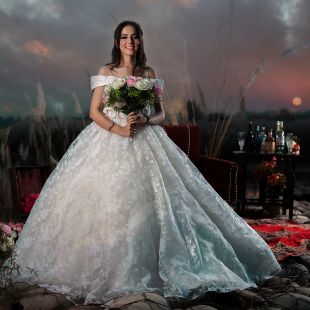 White Off-Shoulder Organza Gown