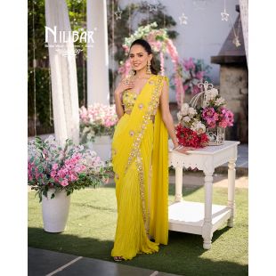 Pineapple Yellow Silk Drape Saree