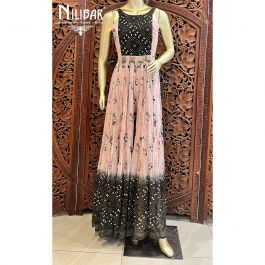 PEACH APPLIQUE INDO WESTERN  JACKET SET WITH FLARED PANTS main image 1