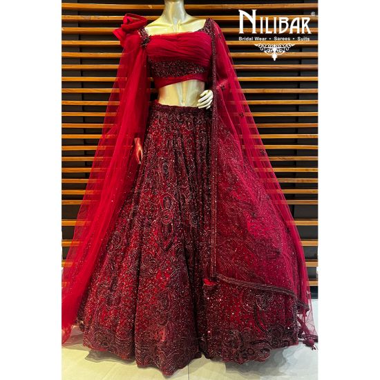 Buy Wine Net A - Line Lehenga Choli with Embroidered, Resham Thread and  Sequins Work for Women : 276188 -