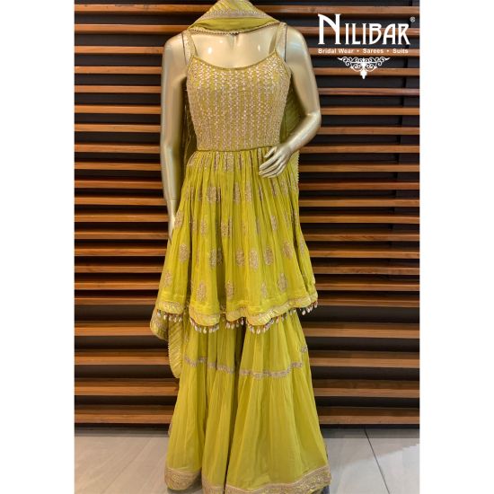 Best Plazo Salwar Suits in Lime Green and White Plazo with Dupatta