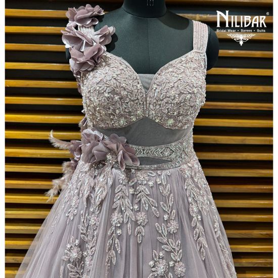 Lavender Soft Net Long Flare Engagement Gown Lavender Soft Net Long Flare Engagement Gown