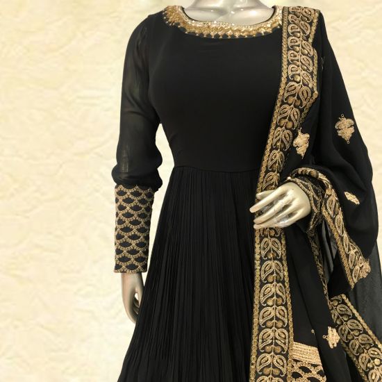 plain black georgette anarkali