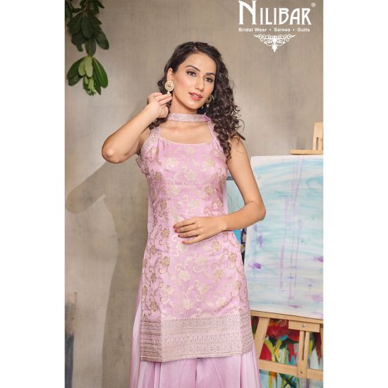Lilac Banarasi Silk Printed Palazzo Suit