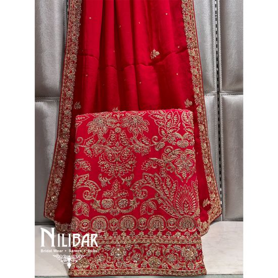 Blood Red Crepe Bridal Unstitched Suit